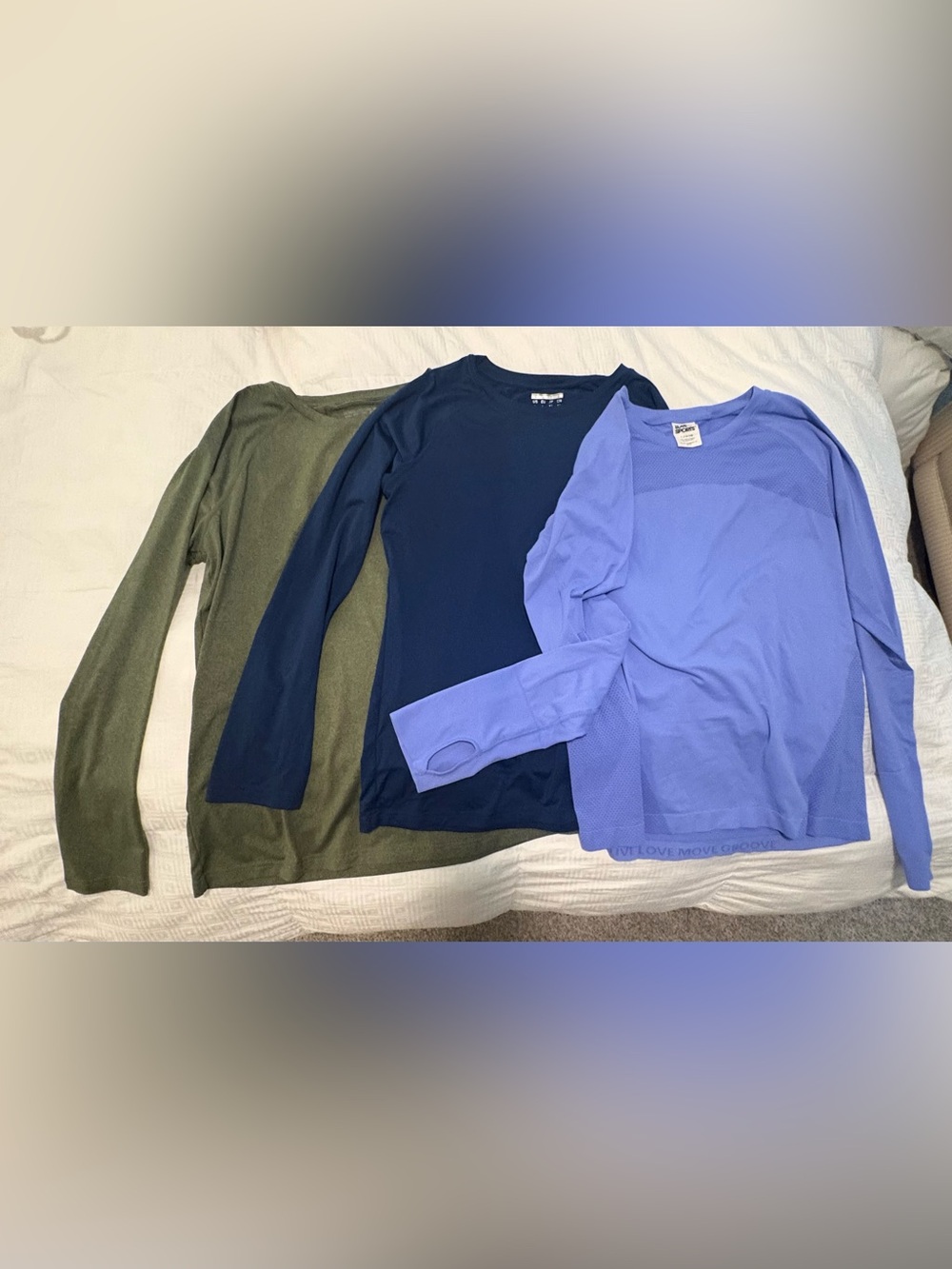 Women’s Long Sleeve athletic performance shirts- Olive, Navy, Periwinkle